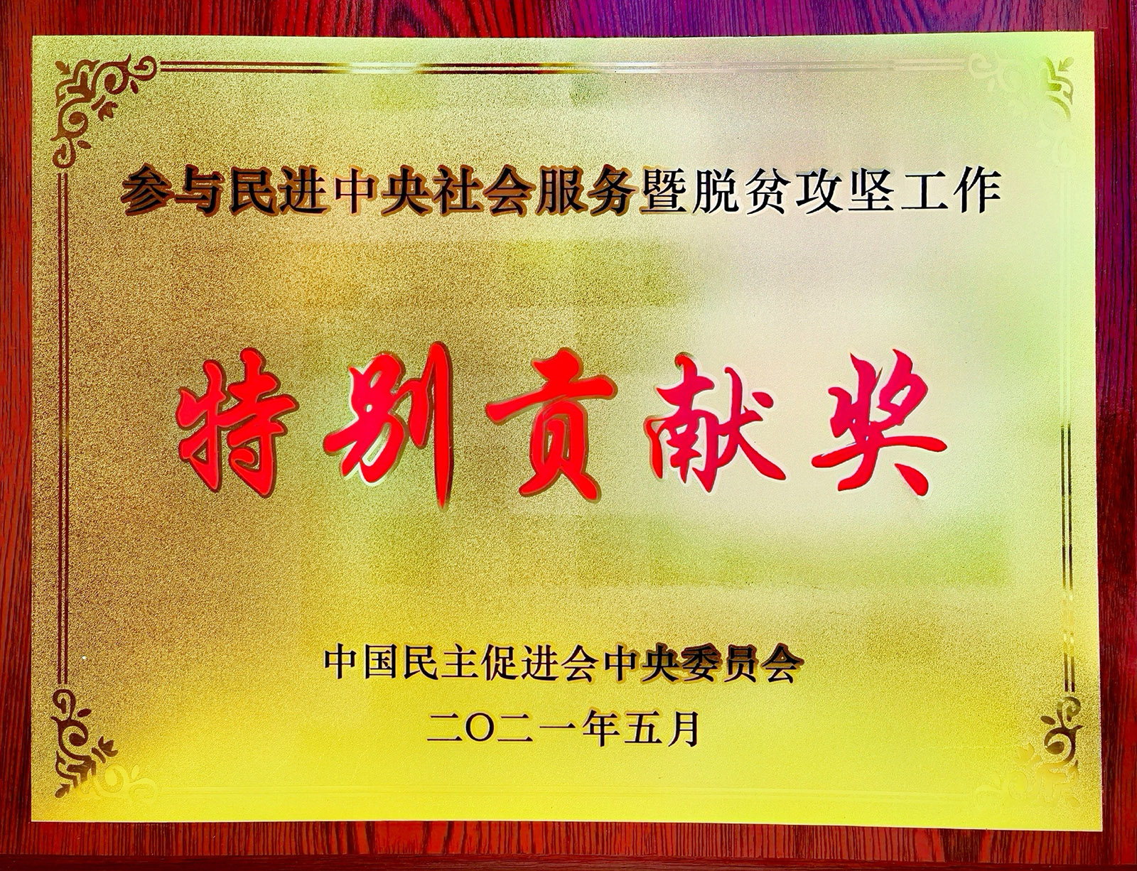 环亚集团股份荣获加入民进中央社会效劳暨脱贫攻坚事情特殊孝顺奖.jpg